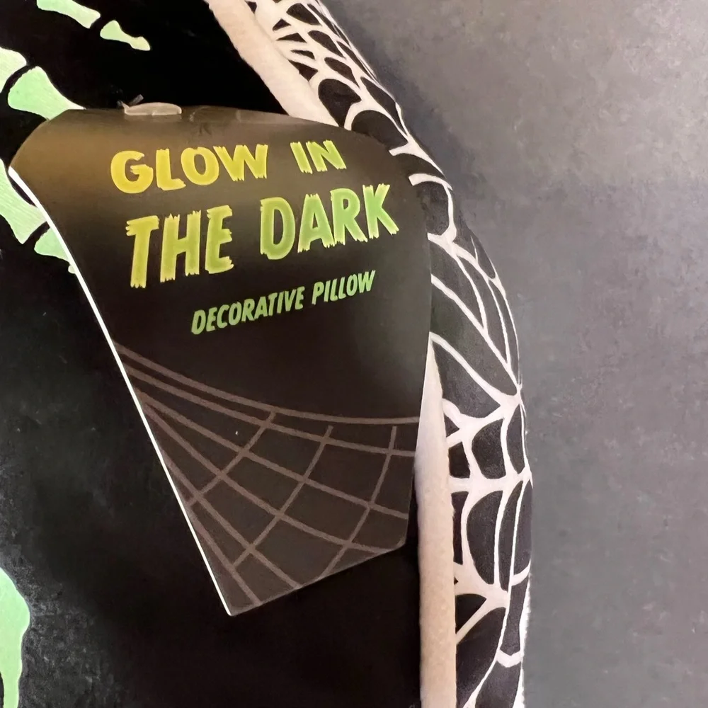 Halloween Glow in the Dark Coffin Throw Pillow Enter if you Dare Skeleton Hands
